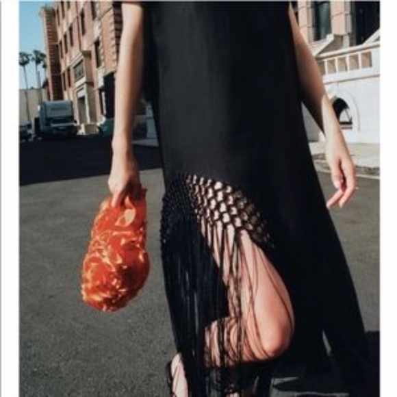 NWT Zara black fringe linen tunic dress. Large. - Picture 7 of 7
